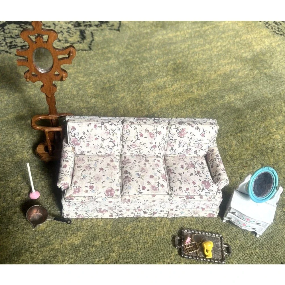 Vtg 80s Miniature Floral Sofa Dollhouse Furniture Taiwan Cottagecore 11:12 LOT